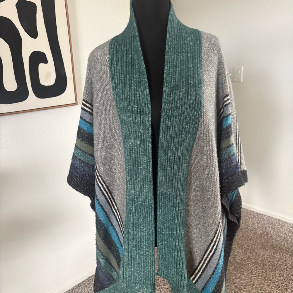 CAbi Teal and Gray Open Front Poncho